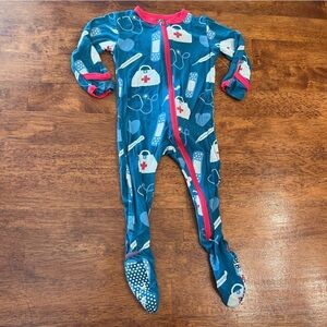 Kickee Pants Bamboo blue red doctor nurse medical one piece sleeper size 6-9 mo